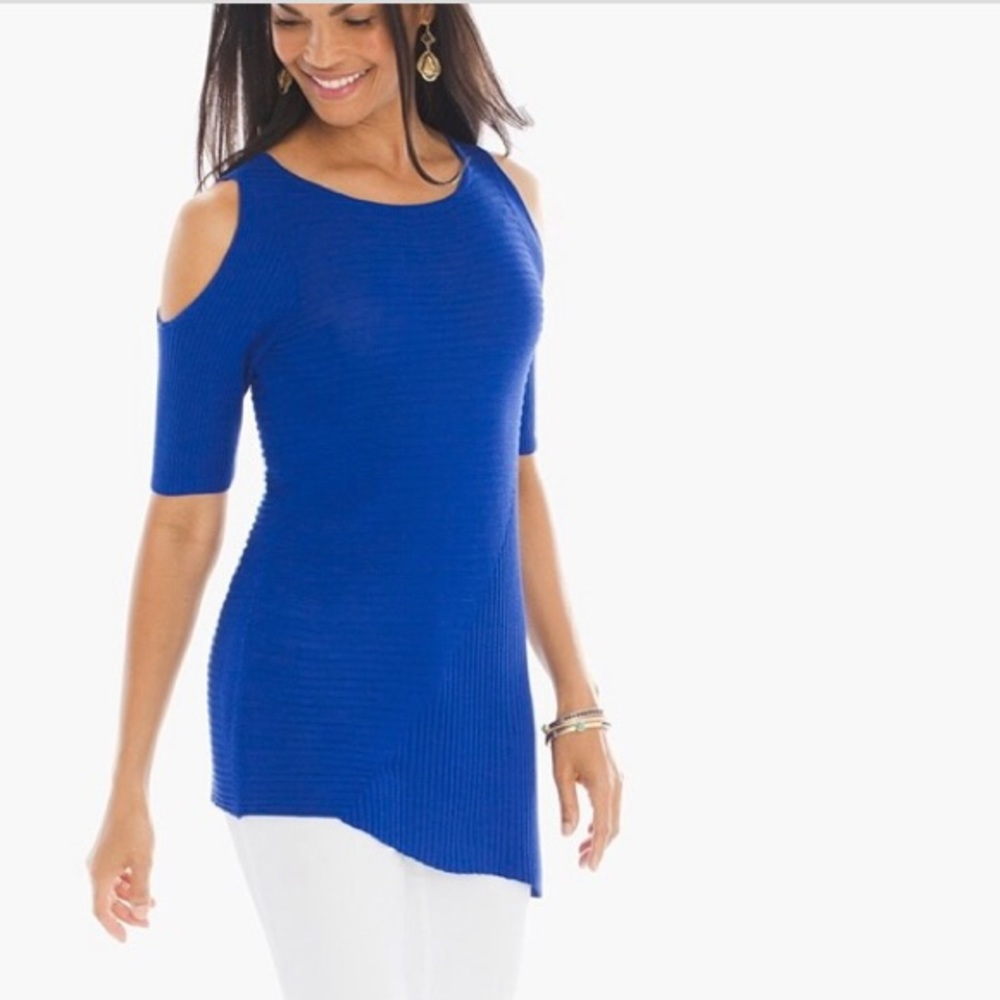 NWT Chico’s Sasha Ribbed Cold-Shoulder Pullover In Brilliant Blue - Size 3 (XL)